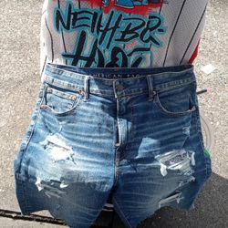 Size Medium Bart Simpson's Jersey + Size 34 American Eagle Shorts