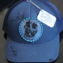 Trucker Cap With Leather Engraved Patch And Handstiched Embroidery