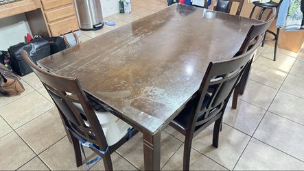 Ashley Dark Wood Dining Table Set — Table + 4 Chairs + Bench