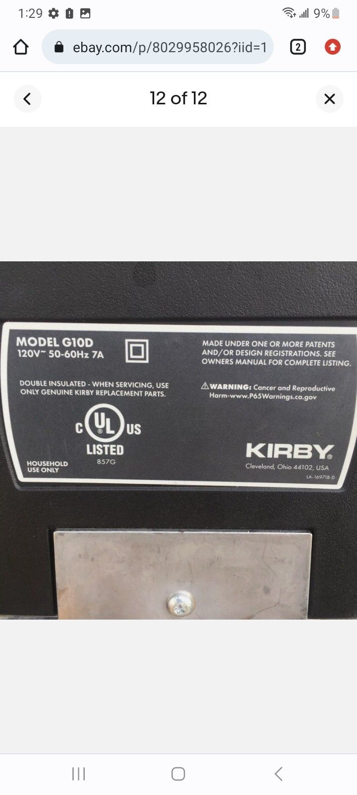 Kirby Vacuum Model G10D