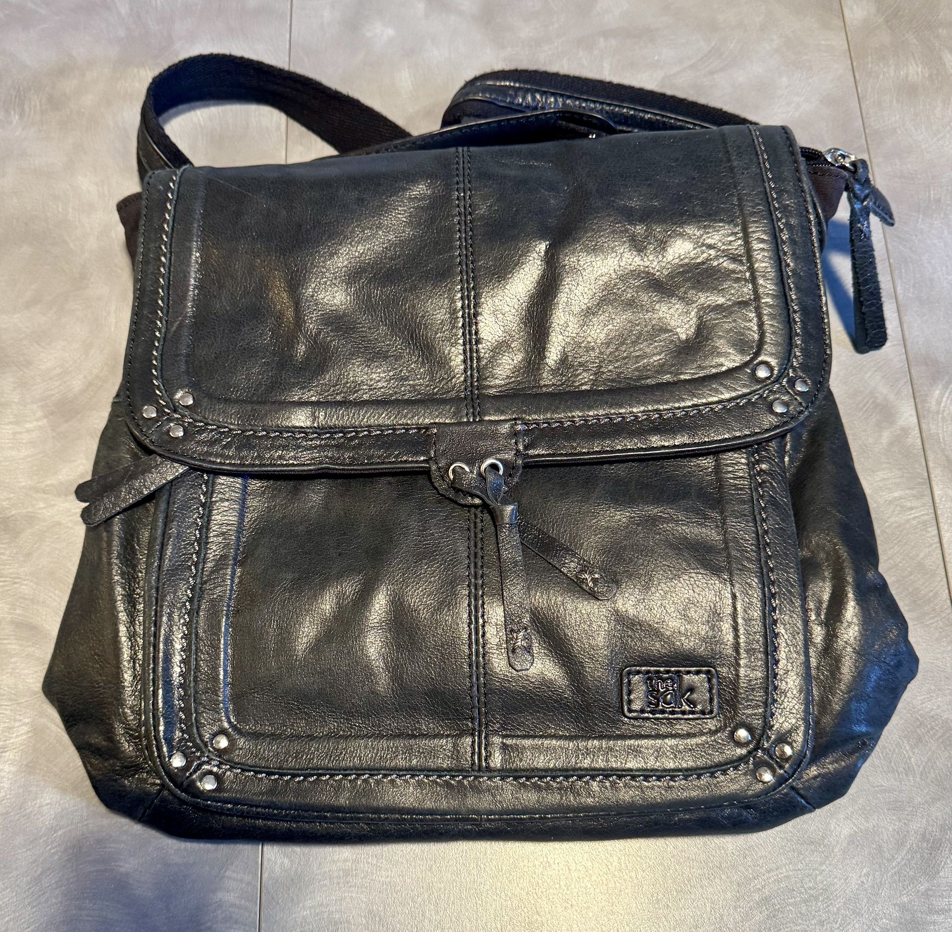 The Sak Black Leather Backpack Purse