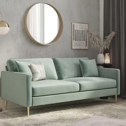 Green Velvet Upholstered 3-Seats Lawson Sofa with Accent Pillows