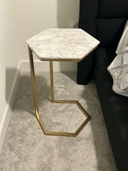 Hexagonal Marble Top C-Side Table Gold Frame