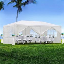 10'x20' Outdoor Canopy Party Wedding Tent White Gazebo Pavilion with 6 Side Walls