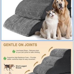 Dog Stairs for Small Dogs, Puppy, Older Cat, High Density Foam Pet Ramp for Sofa, Couch and Bed, 2-in-1 Convertible Dog Steps(3-Step & 4-Step) 