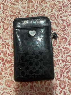 Coach Black Patent Signature Zip Wallet
