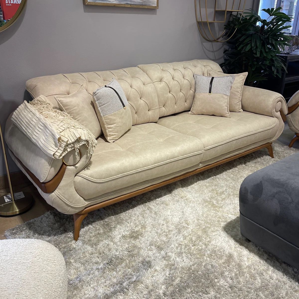 HOT SALE] 🔥 Boston Cream Sofa & Loveseat 2pc Set Comfortable Contemporary Couch