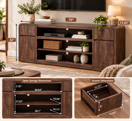 Brand New 70" TV Stand with Storage Cabinets – Walnut