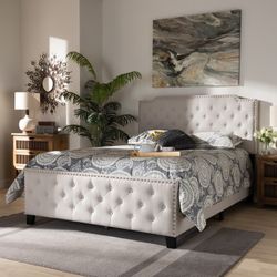 Beige/Black Full Upholstered Panel Bed(NEW In A Box)