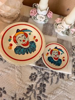 Rare vintage clown kids toy plates