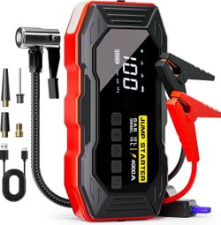 (NEW) —- 4000A Portable Car Jump Starter with Built-in 160PSI Air Compressor – SuperSafe 12V Battery Booster (All Gas / 10L Diesel)