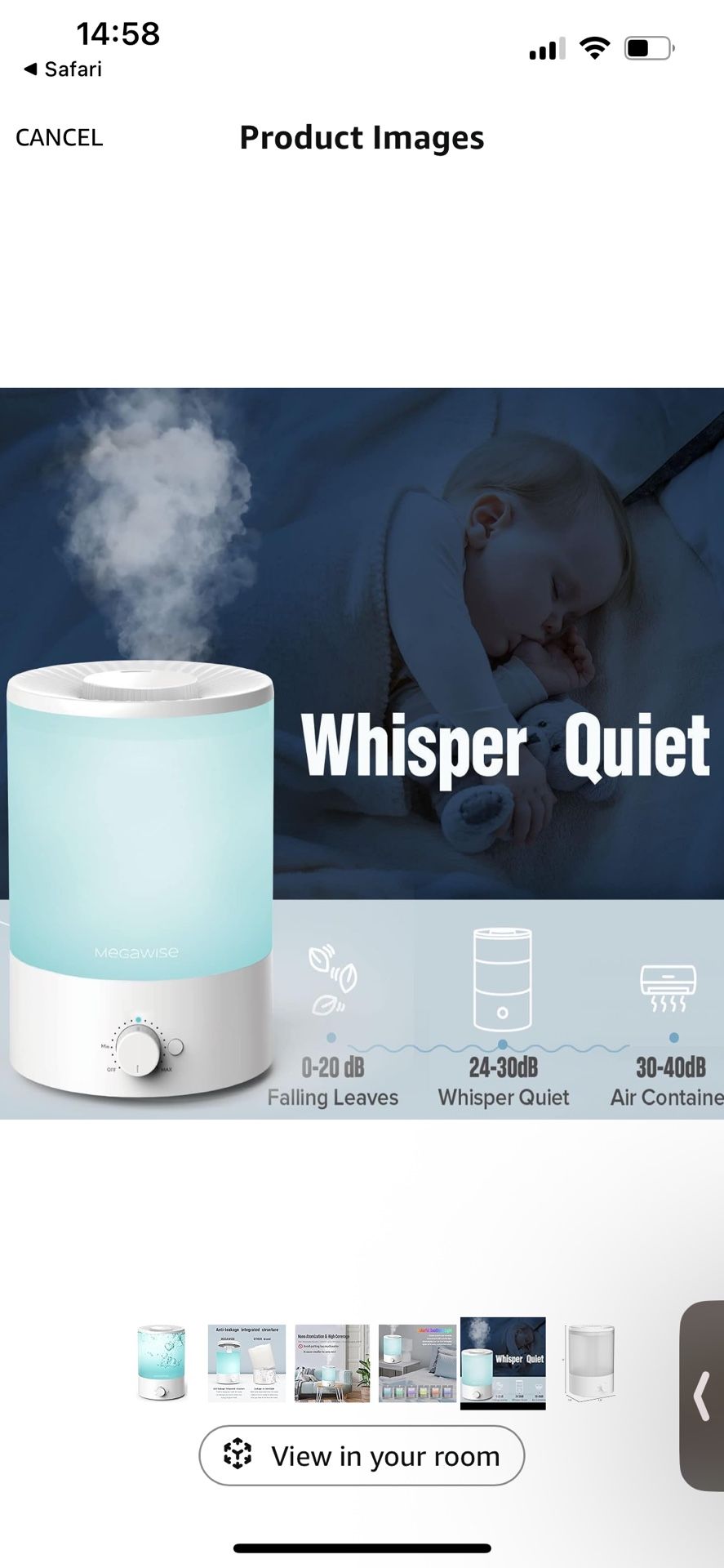 MEGAWISE 3.5L Cool Mist Humidifier – Ultra-Quiet Ultrasonic Vaporizer with Top-Fill Design, Essential Oil Diffuser, 7-Color Ni