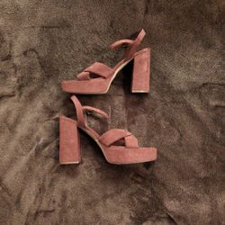 A New Day Brown Suede Open Toe Platform Heels size11