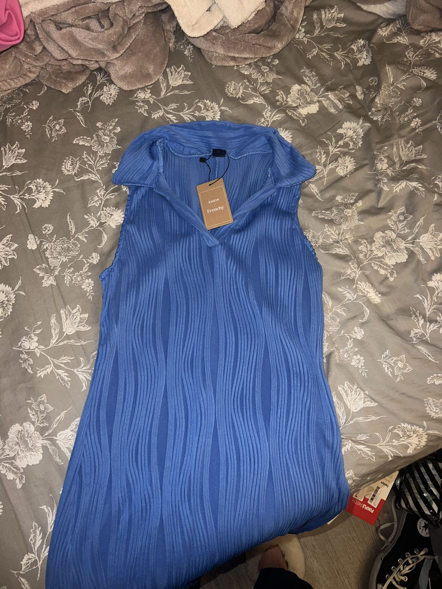 Blue sleeveless collared dress (NEW)