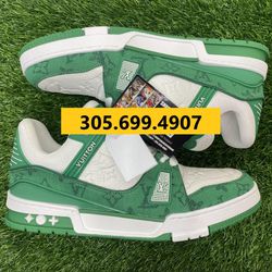 NO BOX] LOUIS VUITTON LV TRAINER GREEN WHITE NEW SNEAKERS SHOES