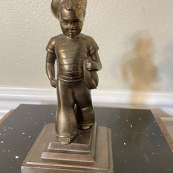 1930s Vintage Metal Art Deco Sailor Boy with Toy Sailboat 
