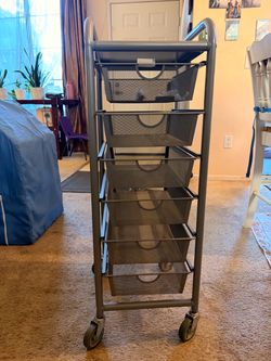 6-Tier Rolling Storage Organizer Cart – Metal Mesh Sliding Baskets – Gray
