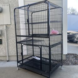 Multi-Tier  Metal Cat Cage with 360° Rotating Casters, Removable Shelves 
