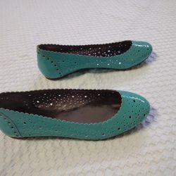 Boden Teal Patent Leather Lattice Cut Out Flats Womens Size 39 Made In India