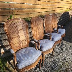 Antique Vintage French Provincial Cane Dining Accent Chairs w/Cushions Set of 4 Parisian Louis XVI 

A Century of Character