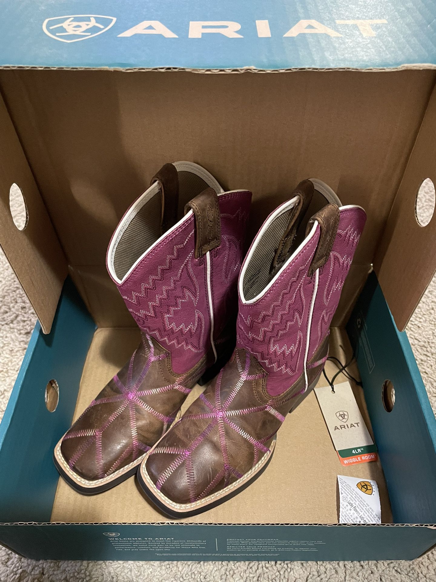 New Ariat Pink And Brown Girls Boots 13.5