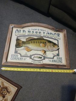 Old Bass Lodge Wooden Framed Picture 22x17