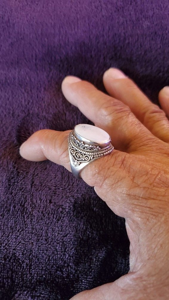 Vintage 60'S Sterling silver Mens White Buffalo Adjustable Turquoise Ring