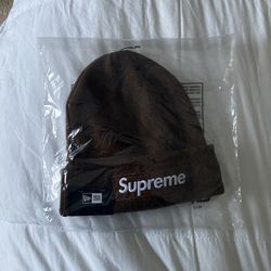 Supreme New Era Logo Beanie Brown 