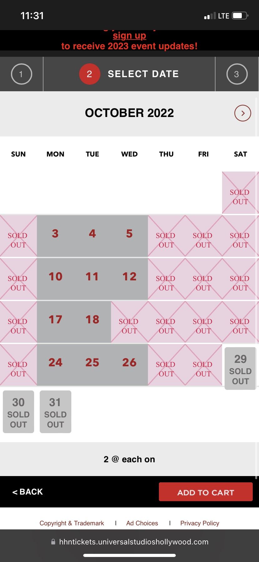 Horror Nights Tickets 10/30 