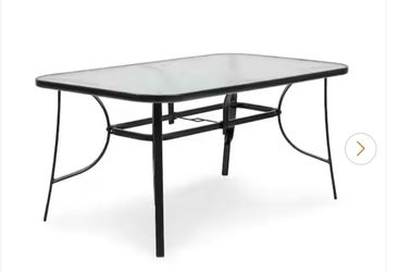 Outdoor Glass Dining Table with Umbrella Hole 27.75 in. H x 59 in. W x 35 in. D