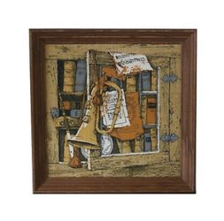 2 VINTAGE BEAUTIFULLY FRAMED KAY DEE 100% LINEN HANDPRINTS, Musical Instruments