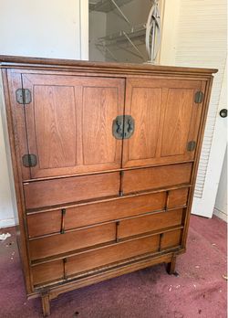 Vintage Asian Inspired Solid Wood Gentleman’s Chest/ Highboy Mid Century