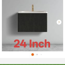 24 in. Single Sink Floating Black Bath Vanity with White Ceramic Top (Assembled), Curved Edges