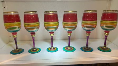 Pier 1 Decorative Wine Glasses – Set of 6 – Discontinued Pattern