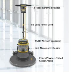 Koblenz B-1500-P High-Speed Floor Burnisher, Includes 20" Floor Cleaner Pad, 1.5 HP AC Twin Capacitor Motor, 2-Piece Chromed Handle, 4 Non-Marking Whe