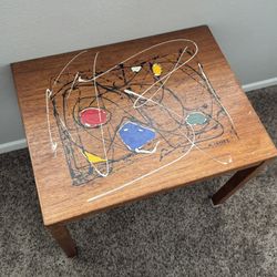 Mid-Century Modern Abstract Painted Wooden End Side Table by M. Chavez