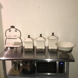 Chris Madden Foret Ivory Canisters + Bowl + Stand