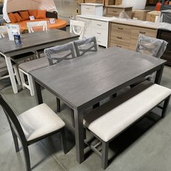 New 6-Pcs Dining Set, Wooden Dining Set, 4 Chairs , 1 bench with  a Table, Kitchen Furniture, Casual dining room set, Matching Dining Chairs  Set.