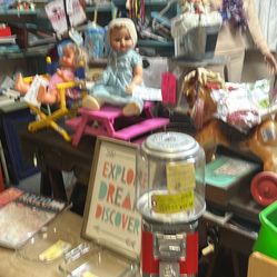 Vintage doll and wonder coaster horse as is located in booth. 117 on Arizona aisle at the Brass Armadillo on 28th drive and cactus 