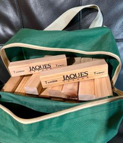 FAMILY FUN Jaques London Tumble Tower Big Jenga Type Wooden Blocks in Carry Bag