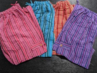 Handmade Unisex Elastic Waist Colorful  Hippie Cargo Pants Medium 