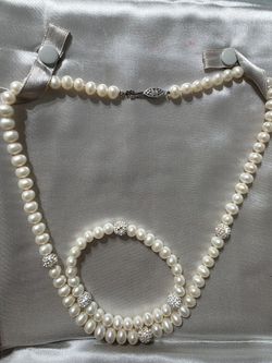 Pearl Diamond Accent Necklace And Bracelet Set