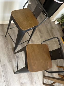 Industrial Metal Bar Stools with Wood Seat – Set of 2 Ikea