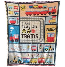 50x60 Train Fleece Throw Blanket Kids Railroad Soft Plush New No Tags Nursery