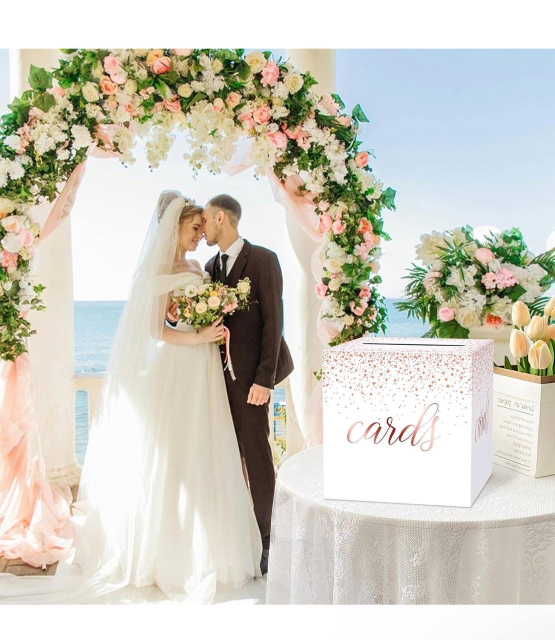 Rose Gold Wedding Card Box, Gift Card Boxes for Party, Wedding, Bridal & Baby Showers, Birthday, Engagement, Retirements, Graduation, Anniversaries Pa