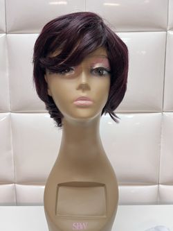 Human Hair Wig-natural dark burgundy Hair-$60 Peluca De Pelo Natural color vino