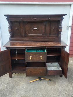 Antique Handcrafted Hardwood Cabinet/ Bookshelf