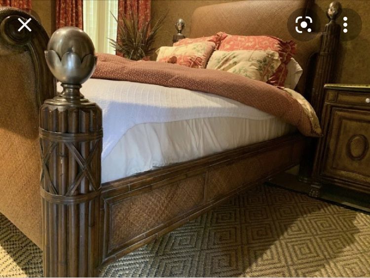 Bedroom Set ~Beautiful Thomasville 4 Piece Bedroom Set - king-sized “Kilimanjaro” bed frame, 2 Night Stands And Large Armoire . Originally 12K
