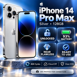 iPhone 14 Pro Max 128GB Silver Unlocked 93% Battery Near Flawless