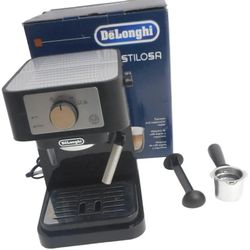 De'Longhi Stilosa Manual Espresso Machine, Latte & Cappuccino Maker, 15 Bar Pump Pressure + Milk Frother Steam Wand, Black / Stainless, EC260BK, 13.5 
